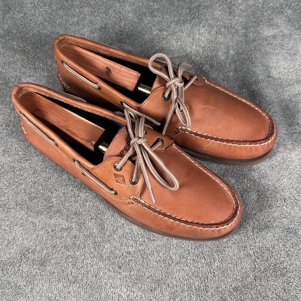 Sperry Top Sider Boat Shoes Mens 11M Brown Leather Classic Lace Up - Picture 2 of 11